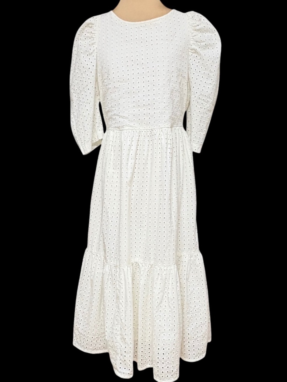 dress A NEW DAY white S cotton eyelet prairie modest country ¾ puff sleeve